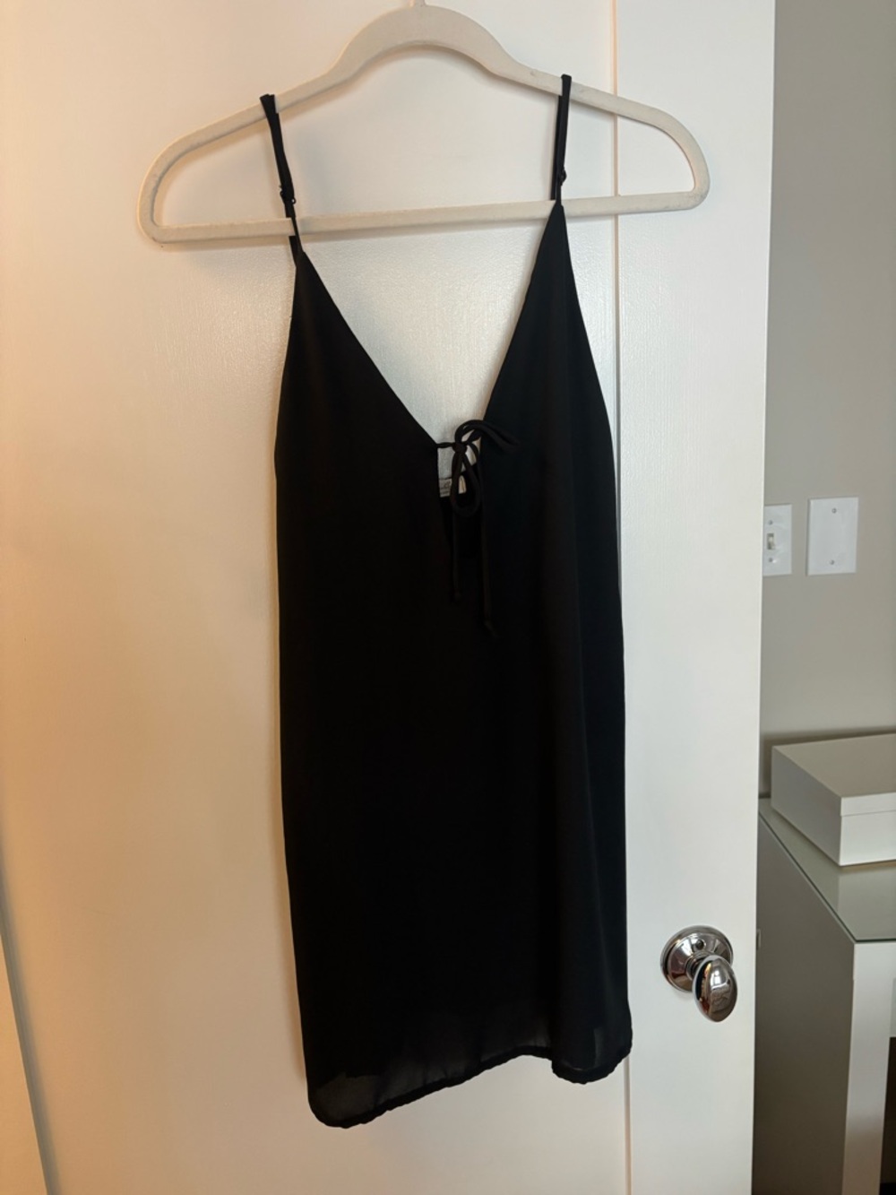 Simple Black Slip Dress with Tie Front